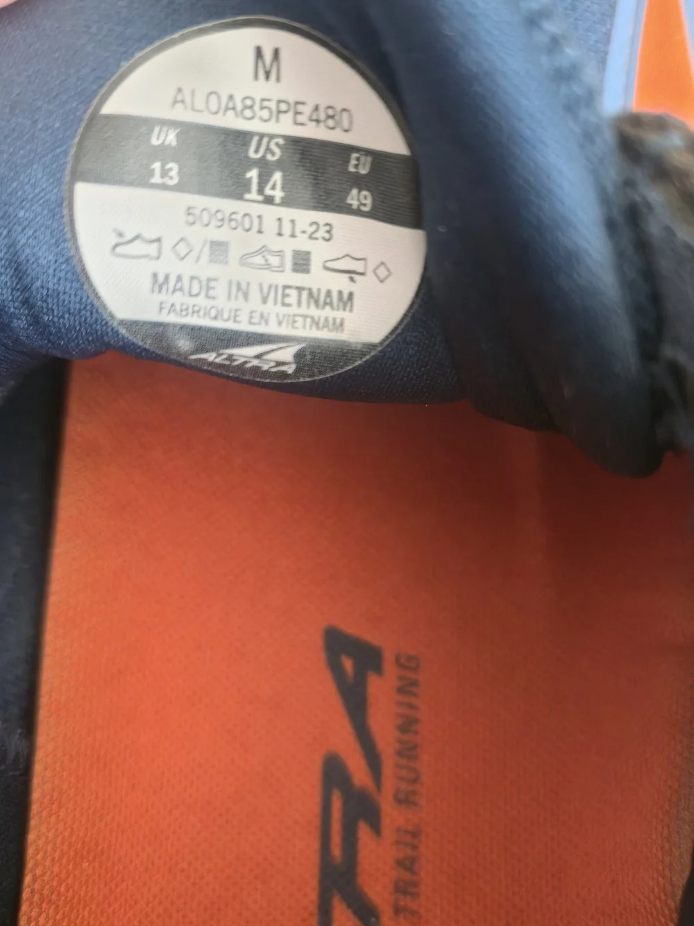 Men’s Altra Timp 5 Trail Running Shoes Size 14 Blue Orange Vibram Active Perform